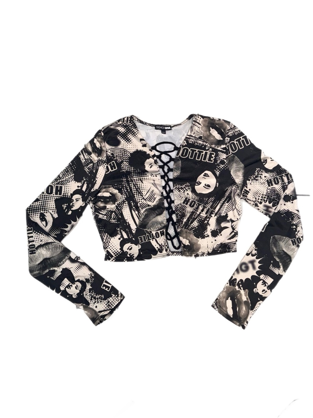 Fashion Nova Hottie Pop Art Lace-Up Crop Top Women’s